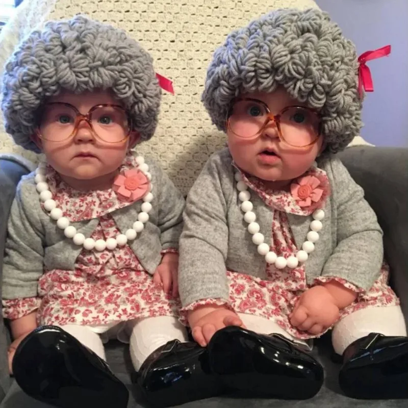 Peluca lana gris para recién nacido, fotos de bebé y Halloween - imagen 4