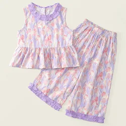 B124 Conjunto 2 piezas verano para niños con estampado floral coreano