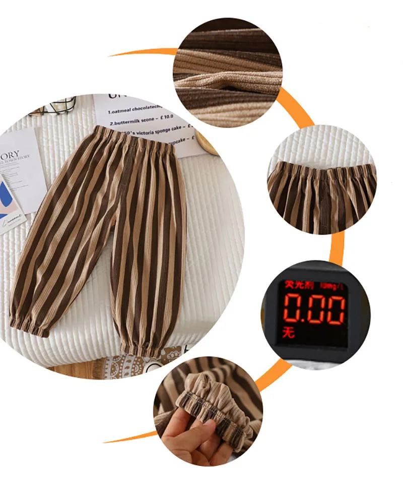 MILANCEL, nuevos pantalones informales de verano para niños de 1 a 6 años, pantalones sencillos de felpa con rejilla, pantalones coreanos sueltos y finos con letras a rayas para niños - imagen 5