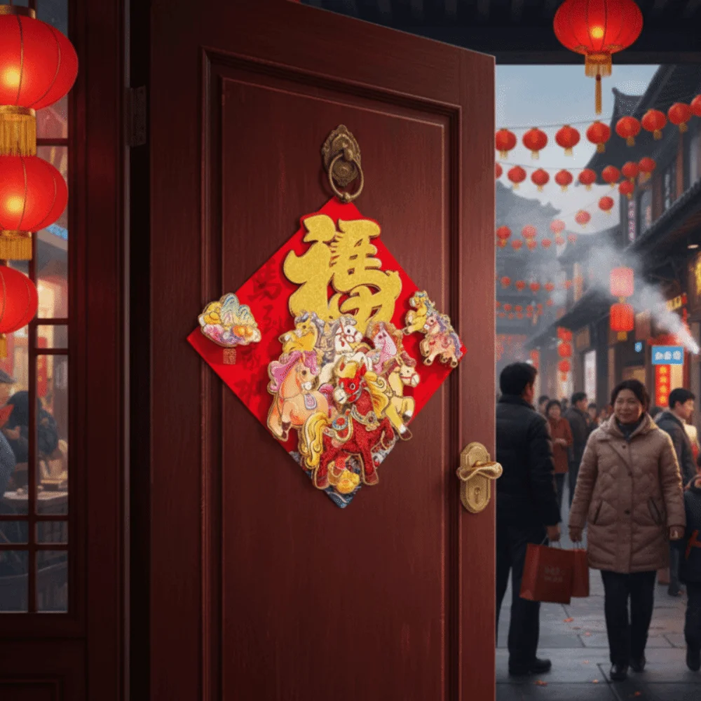 Pegatina Tradicional para Puerta del Año del Caballo 2026, Estilo Chino, Bendición de Año Nuevo, Pegatina de Pared Autoadhesiva con Carácter Fu - imagen 3