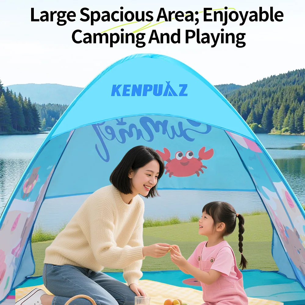 Kenpuaz-tienda familiar impermeable para playa, tienda de campaña para acampar al aire libre para niños, ventilación emergente abierta, portátil, parasol para bebé - imagen 3