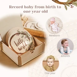 Tarjeta milestone de madera con flores y vides para fotos newborn
