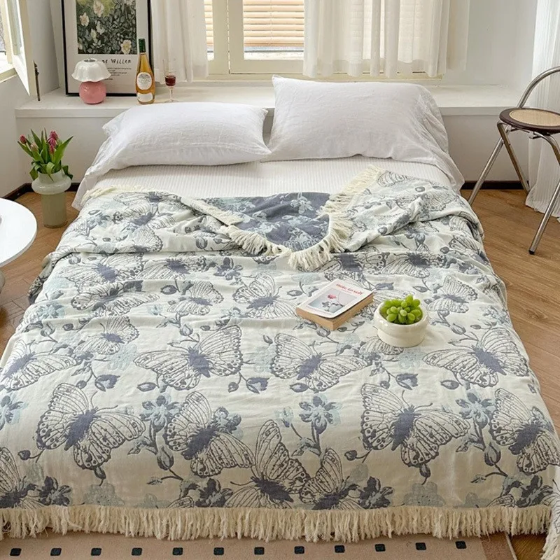 Manta multifuncional para el hogar, colcha de gasa de cuatro capas pura, individual y doble, para oficina, aire acondicionado, sofá, toalla - imagen 5