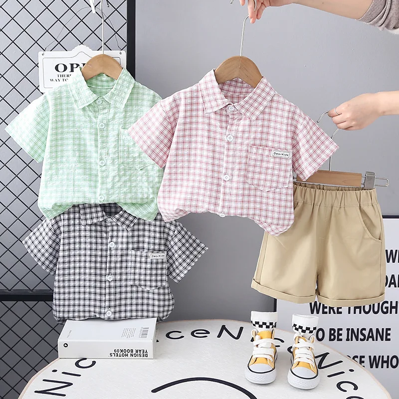 Conjunto a cuadros con pantalón corto de algodón para bebé - imagen 4