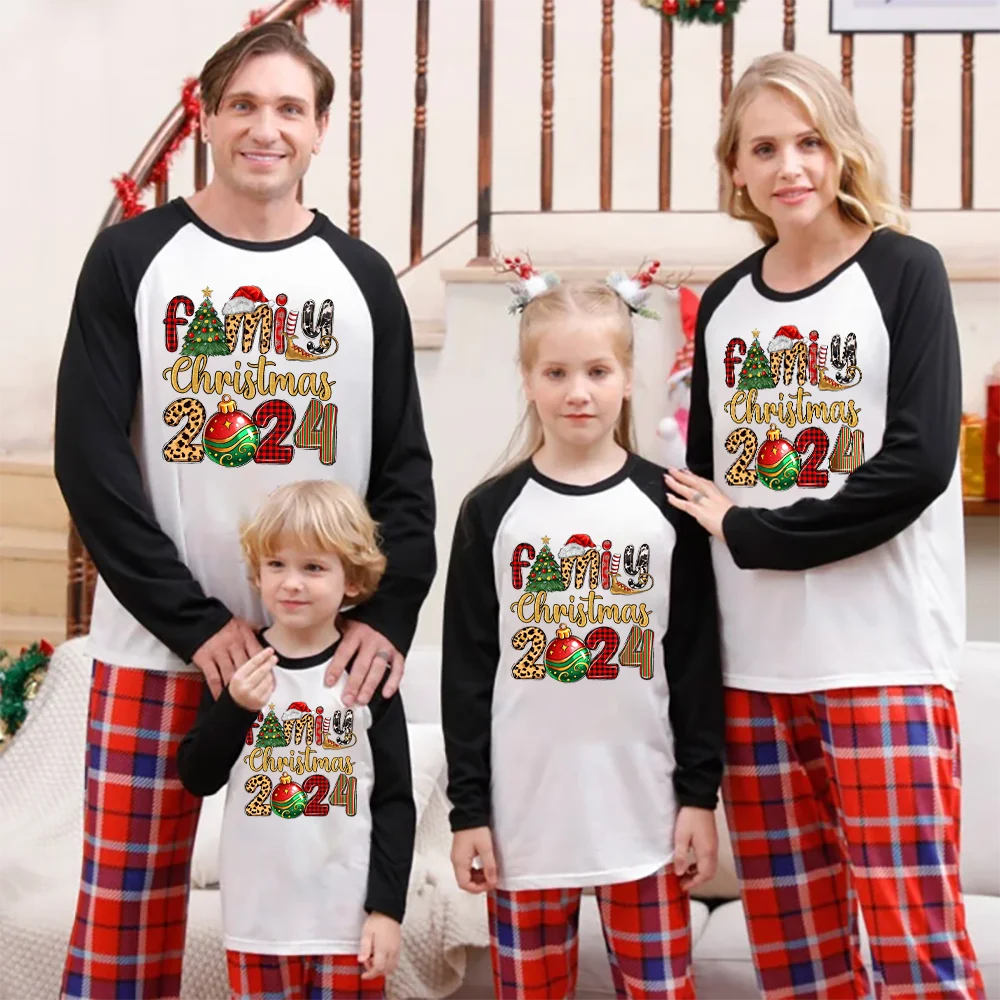 Familia Navidad 2024 camisas a juego Navidad papá mamá y yo trajes adultos niños raglán camisas de manga larga ropa de Navidad familiar