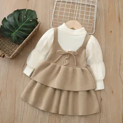MILANCEL nuevo otoño niños Jersey vestido 2-6T lindo bloque de Color Puff manga niñas vestido de princesa arco dulce niños prendas de vestir ropa