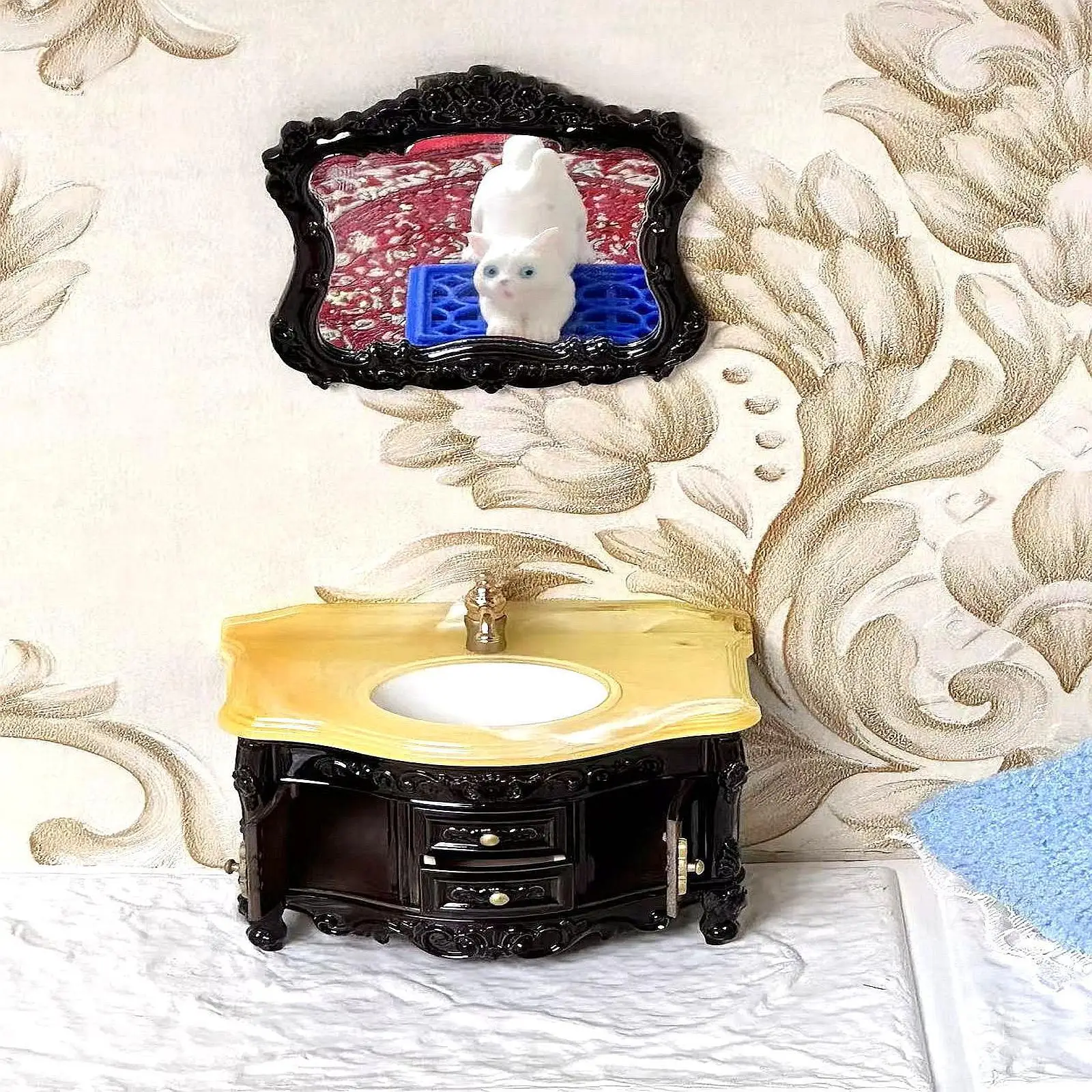 2Pcs 1:12 Dollhouse Wash Sink Pretend Play Toy Classic Bathroom Furniture