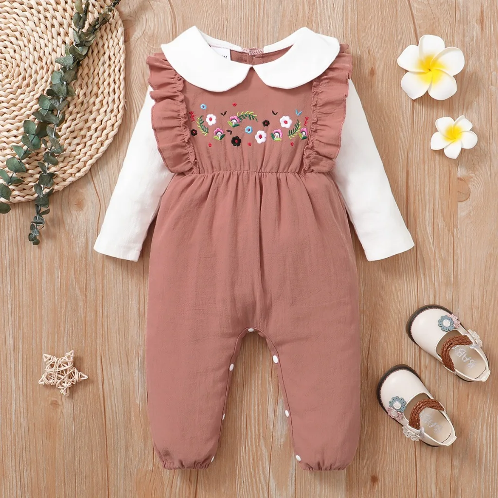 Mono bebé niña manga larga con flores bordadas – Primavera otoño