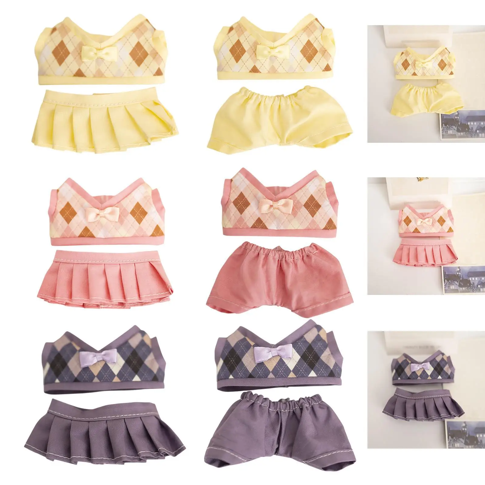 2Pcs Doll Clothes Suit Doll Clothing Mini Kids Pretend Play Soft Photo Props Girls Gift Doll Outifits Adorable for 17 cm Doll