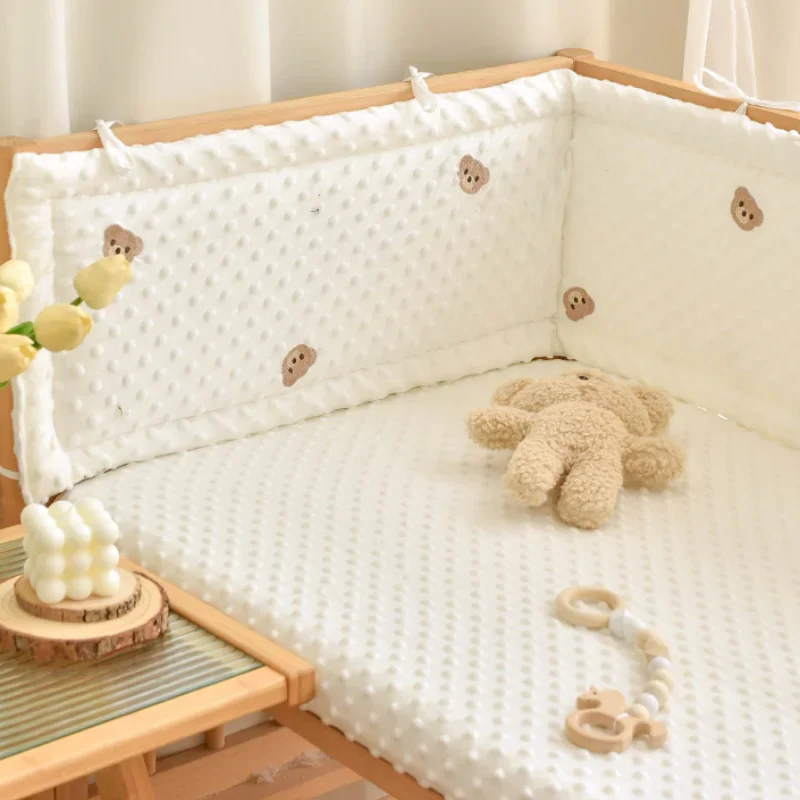 Valla para cuna de bebé, barandilla de protección para cama, parachoques grueso de algodón con dibujos animados, Protector alrededor de cuna, decoración para habitación de bebé, Color sólido - imagen 3