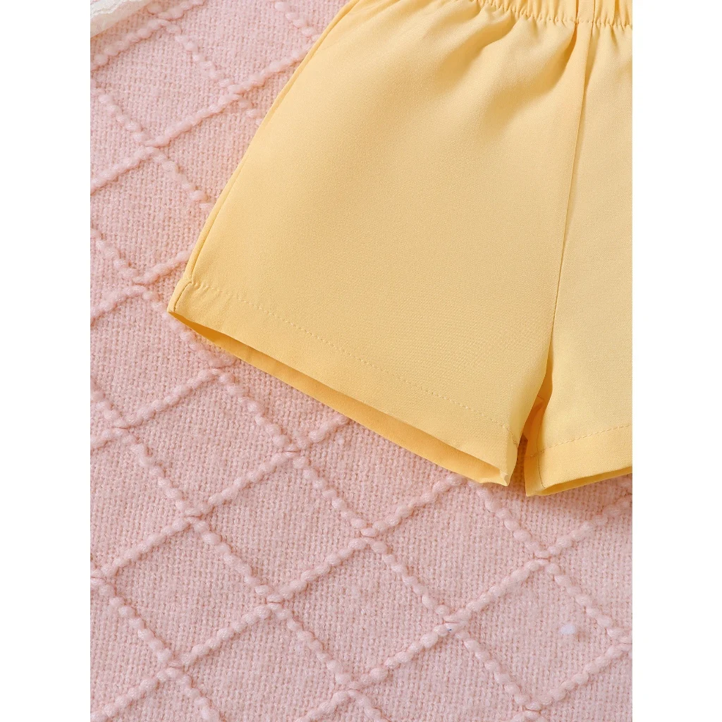 Conjunto de ropa para niños pequeños de 0 a 3 años, Top de malla con margaritas sin mangas y hombros descubiertos + Pantalones cortos, traje fresco de verano, conjunto de vacaciones de moda, 2 uds. - imagen 4