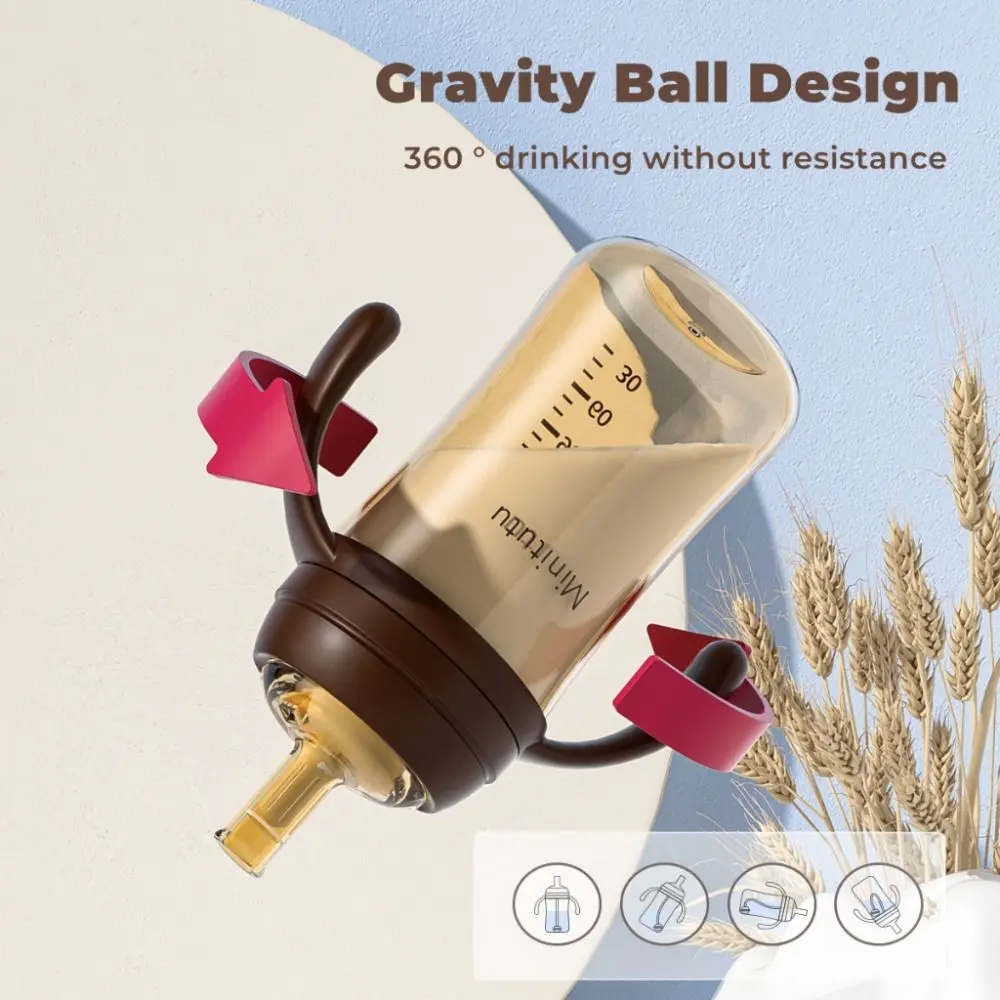 Taza con pajita de alta capacidad de 240ml/300ml, Material PP, botella de lactancia con cuello ancho de 5CM, botella de leche anticólicos sin BPA para bebés y niños - imagen 3