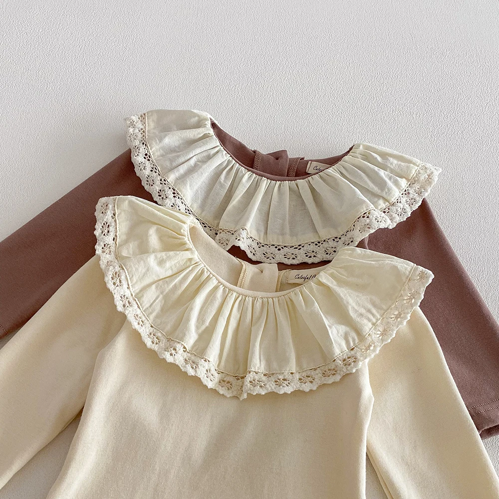 Polo manga larga niña con cuello solapa encaje – Primavera y otoño - imagen 4