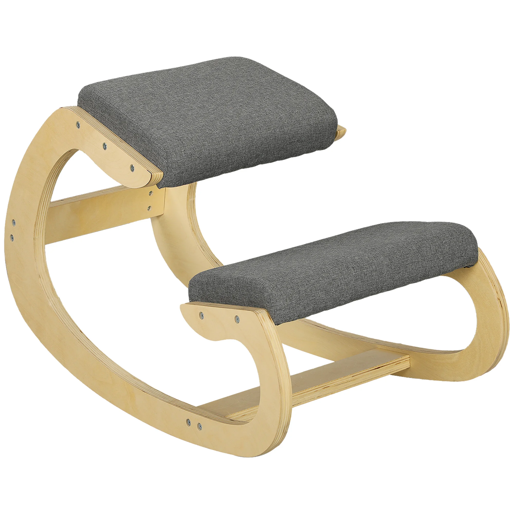 HOMCOM-Silla de Rodillas con Movimiento de balanceo, Postural Ergonómica en Tejido, Efecto Lino y Madera de Abedul, 55x85x55 cm, crema - imagen 2