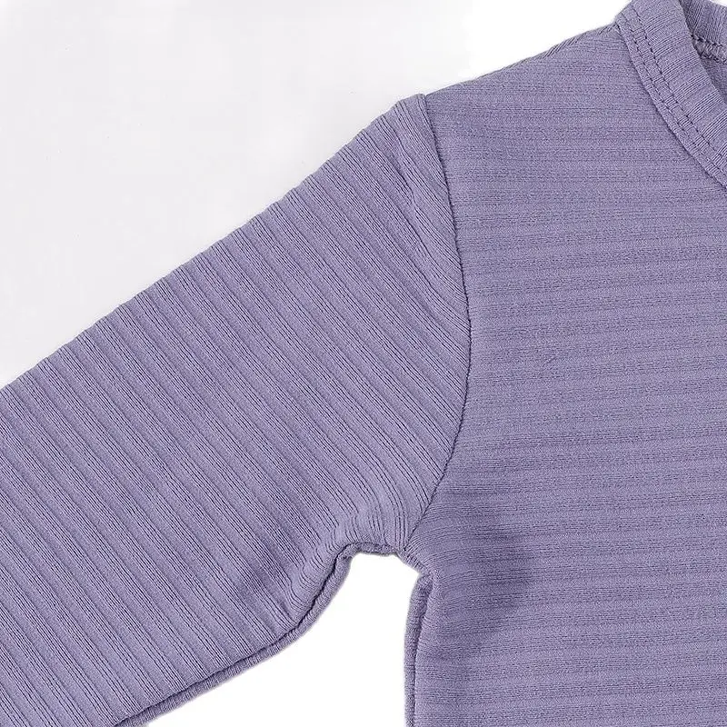 Top kds-Camiseta de manga larga para niño y niña, traje elegante acanalado con bolsillos en contraste, ropa de otoño e invierno - imagen 5