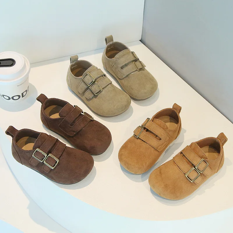 2025 nuevos zapatos de cuero para niños primavera otoño zapatos casuales de punta redonda para niños moda niños niñas zapatos planos Mary Jane de Color sólido