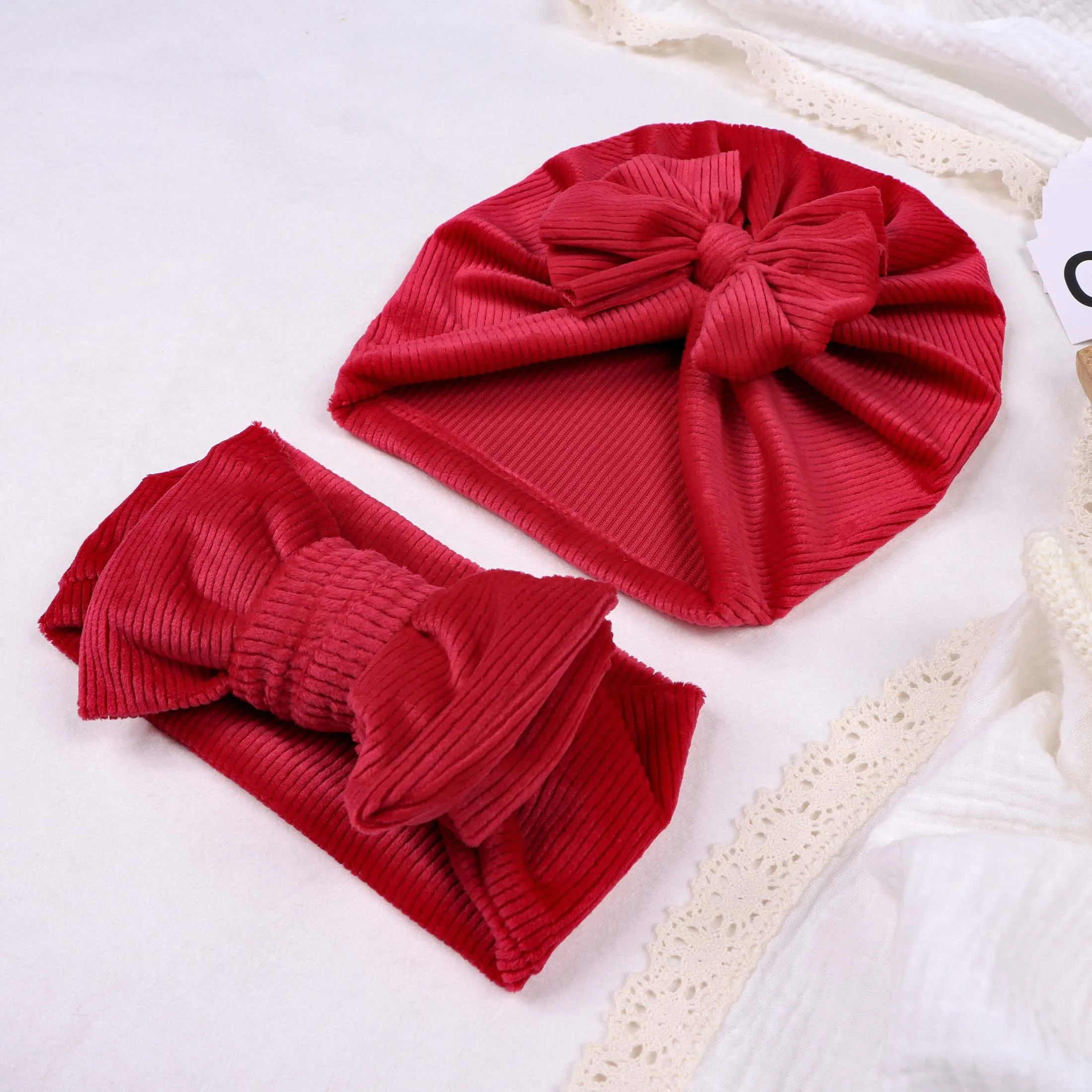 Gorro y diadema de pana para bebé niña – Complementos invierno - imagen 3