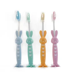 Cepillo dental infantil cerdas suaves mango bambú oso conejo
