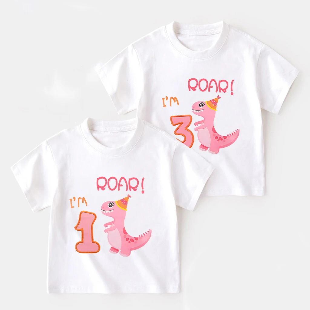 Camiseta de cumpleaños para niñas pequeñas, camiseta de 1er 2nd 3rd 4th 5th Birthday para niñas, camiseta de fiesta de dinosaurios, regalo, camisas de manga corta para niños pequeños