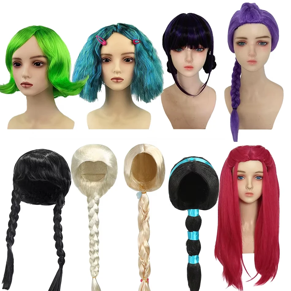 Peluca de princesa para niñas, accesorios de disfraz para niños, Elsa, miércoles, Rapunzel, Jasmine, Rumi Mira Zoey, alegría, tristeza, envidia, sombreros para niños