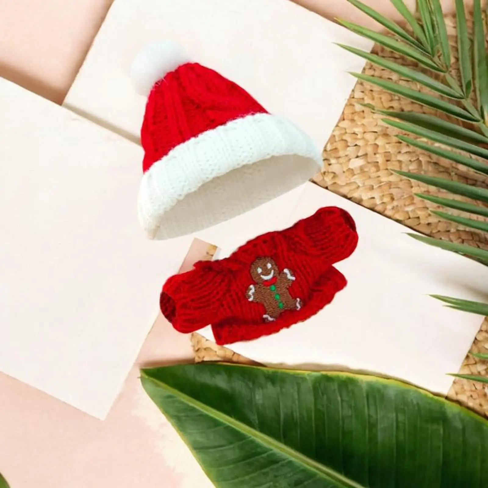 Doll Clothes for 15cm-17cm,Doll Clothing,Gingerbread Man Sweater with Santa Hat Doll Christmas Costume Cute