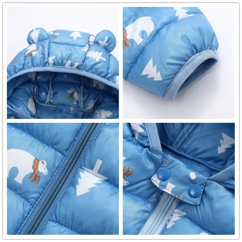 Chaquetas de plumón ligeras con capucha para niños y niñas, abrigos cálidos con estampado de dinosaurio de dibujos animados, ropa informal de otoño - imagen 4