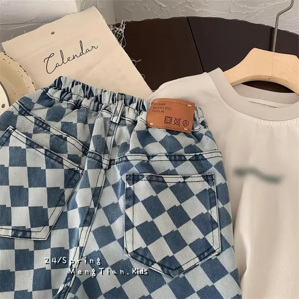 Pantalones para niños de 2 a 7 años, pantalones a cuadros para niños, pantalones vaqueros informales para niños, pantalones largos a la moda para niños - imagen 4