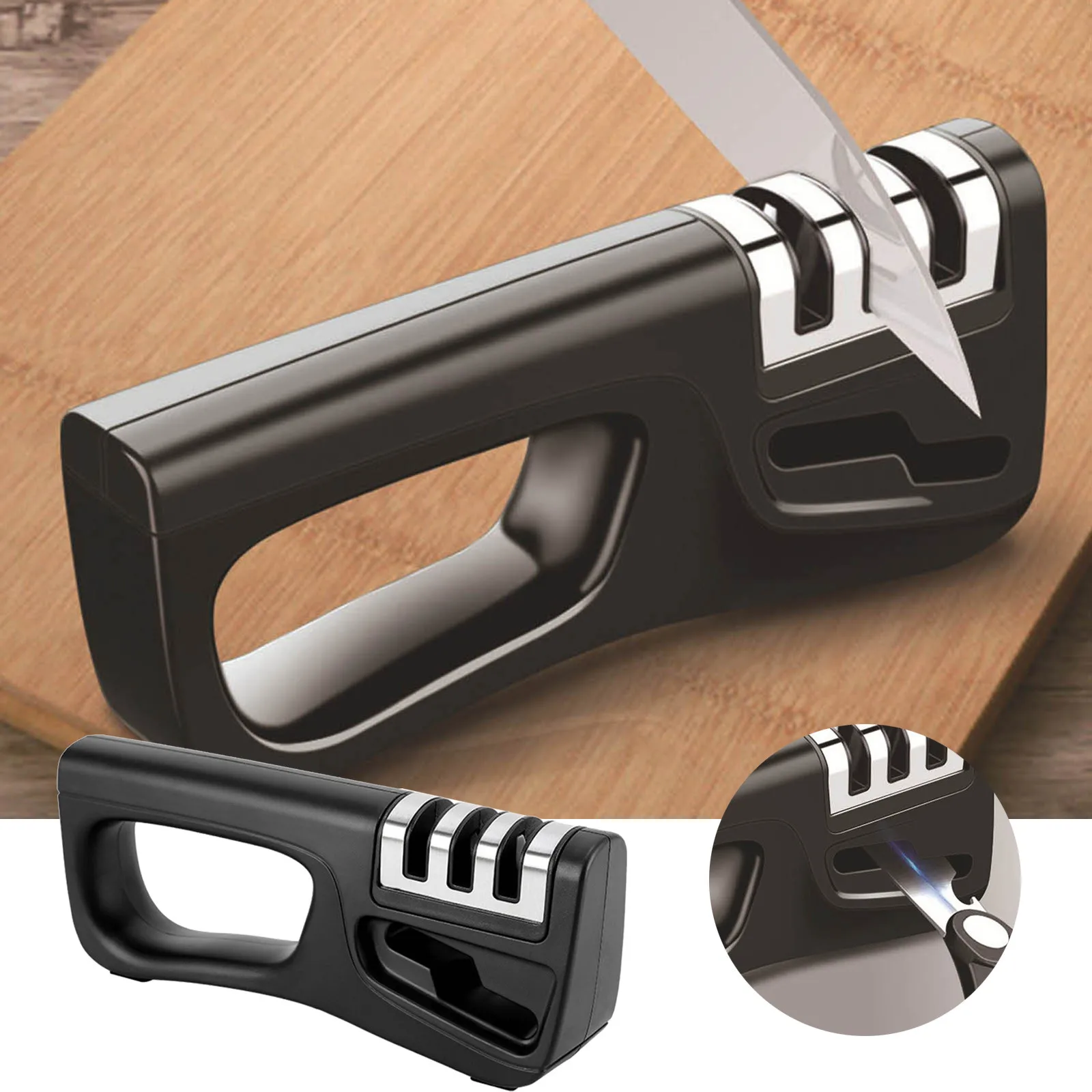 Afilador de cuchillos profesional 4 en 1, piedras reemplazables de cerámica y tungsteno, restaura el borde a todos los cuchillos de cocina, 1 ud.