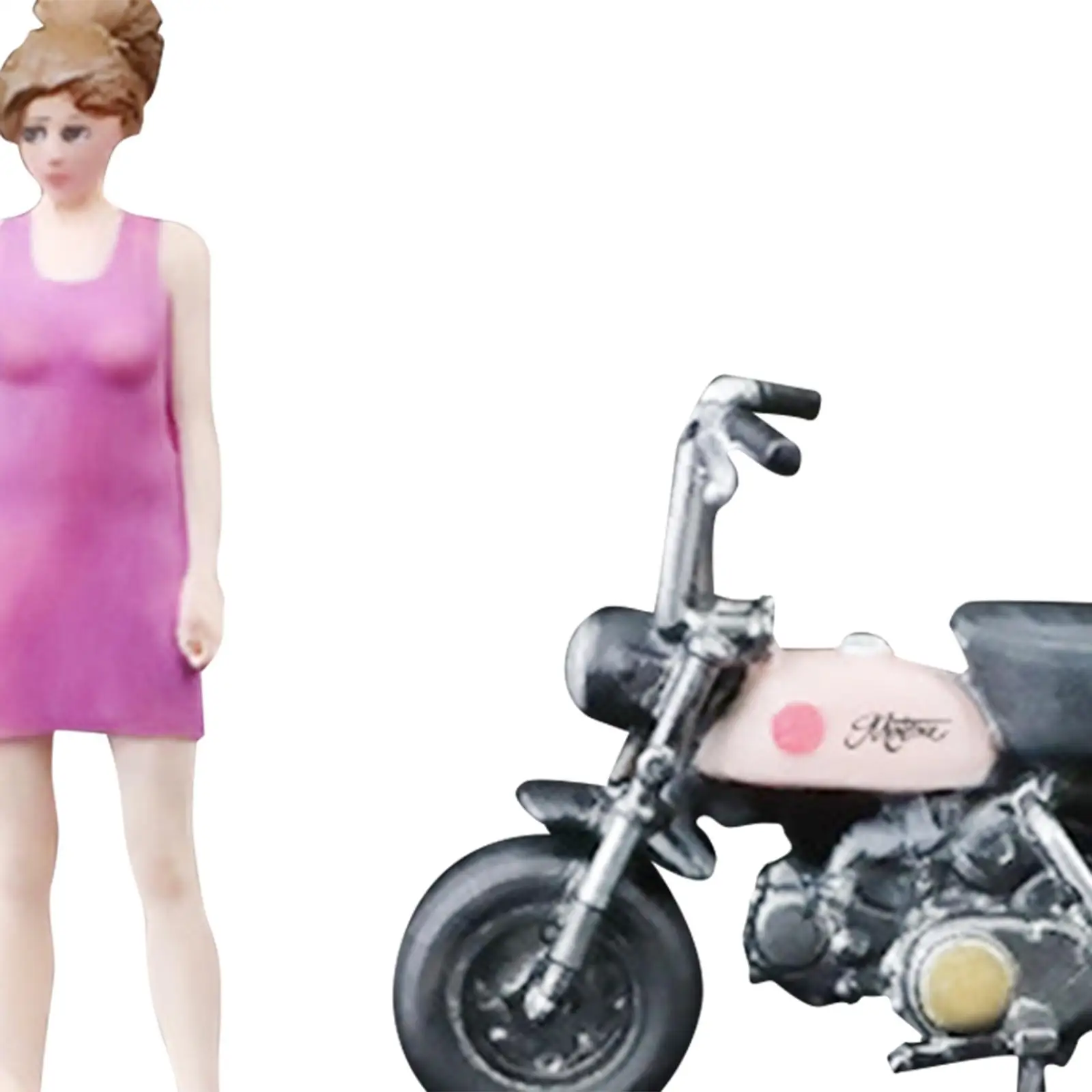 1:64 Girl with Motorcycle Collectibles Miniature Painted Figure for DIY Scene Diorama Photography Props Dollhouse Decoration