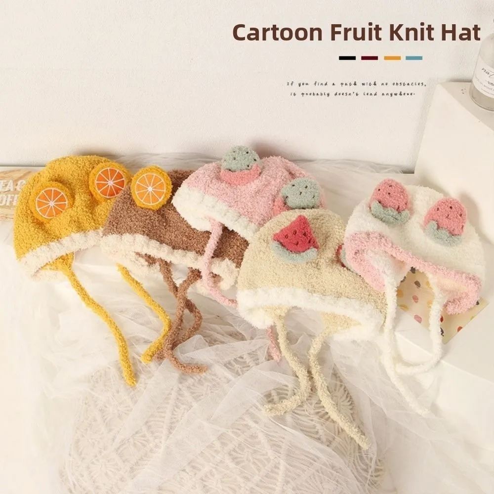 Gorros de Otoño Invierno a prueba de frío de dibujos animados, bonito calentador de frutas grueso, gorro cálido, jersey para niños pequeños, gorro para recién nacidos - imagen 3