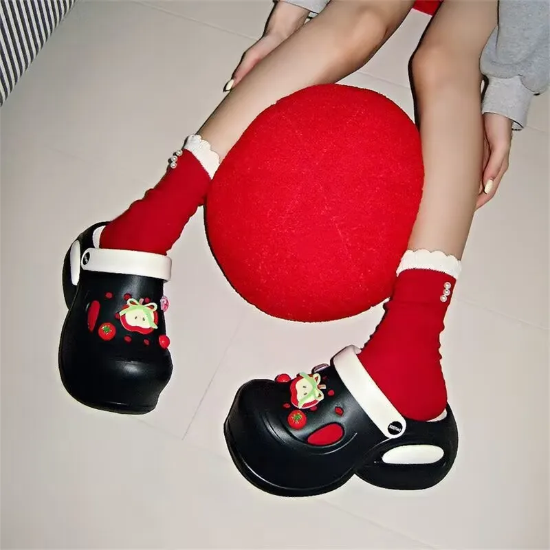 Zuecos de plataforma para mujer, bonitos zapatillas de calle para interiores de manzana DIY, suela gruesa de EVA suave, sandalias de cuña a la moda para mujer, zapatos para caminar a diario - imagen 4