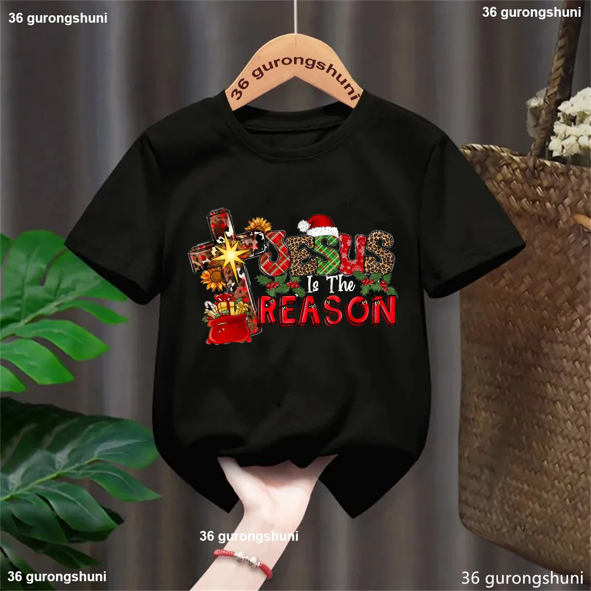 T-shirt imprimé graphique de Jésus la saison pour la raison, cadeau de Noël pour filles et garçons, vêtements pour enfants, blanc, rose, gris, blute - imagen 3