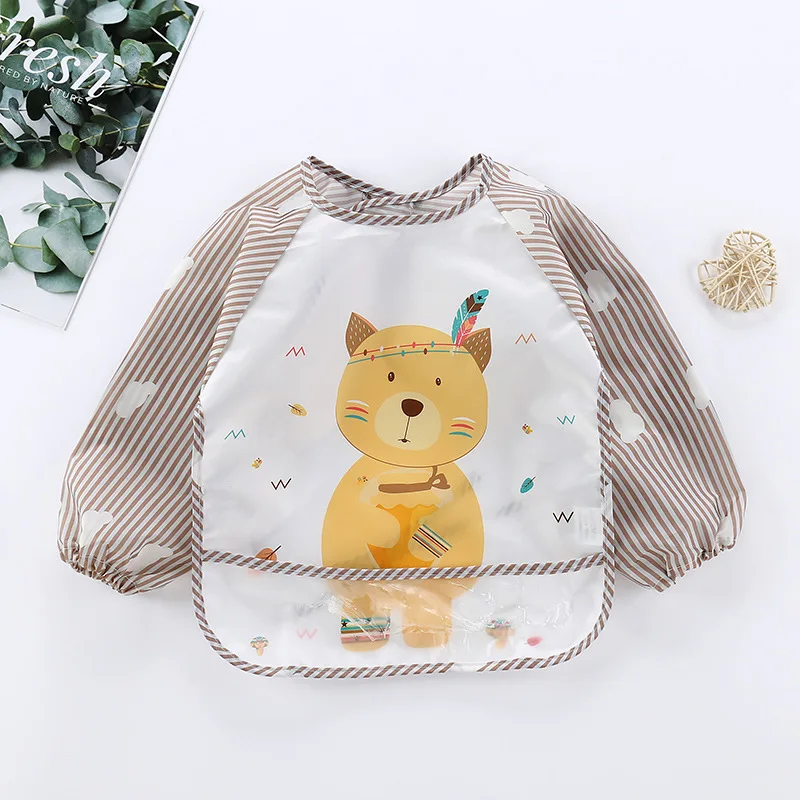 Babero impermeable manga larga bolsillo – Dibujos animados bebé - imagen 5