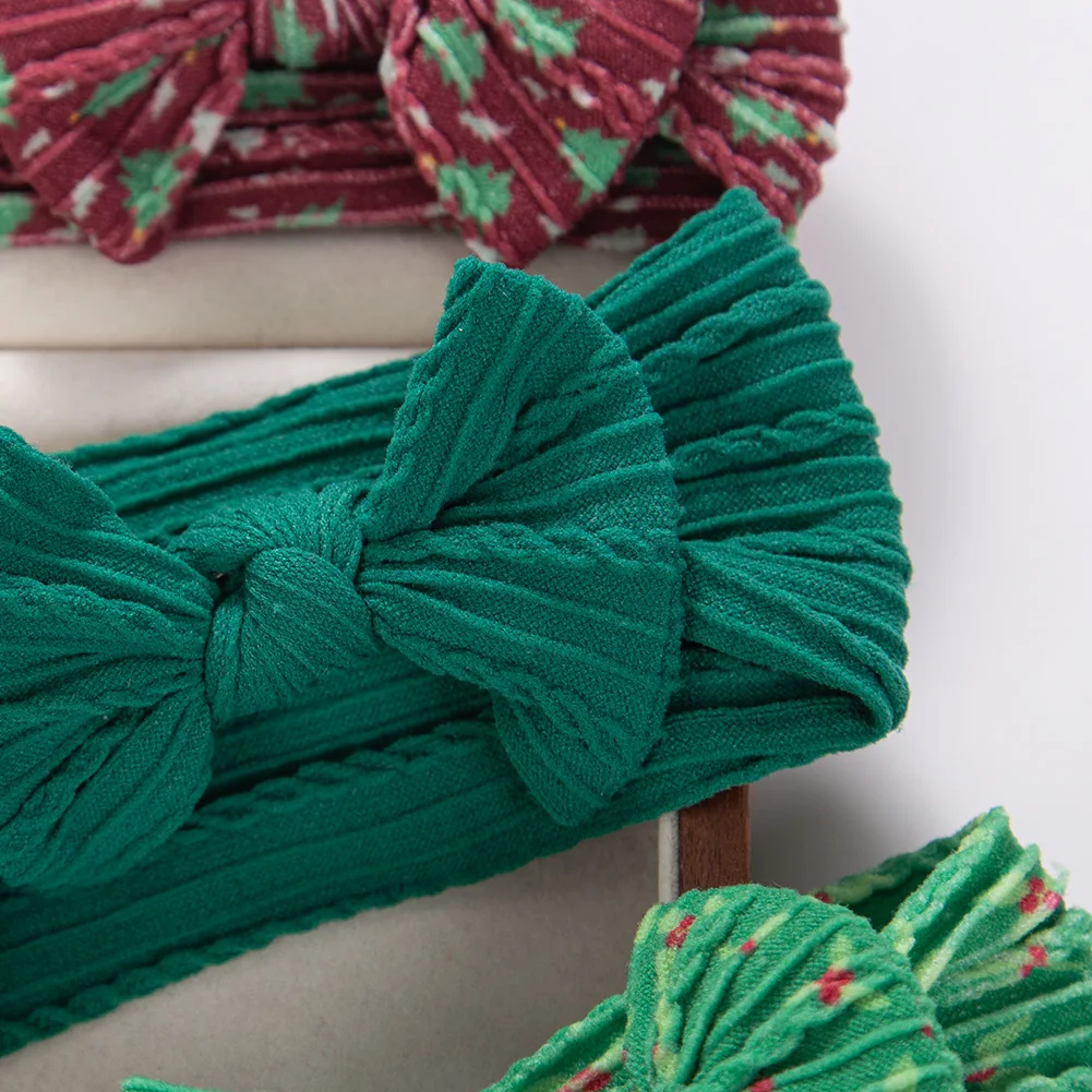 2 uds día de Navidad bebé Cable Knite diademas para bebé árbol de Navidad sólido rojo Nylon elástico bandas para el cabello Grirls sombreros diademas - imagen 4