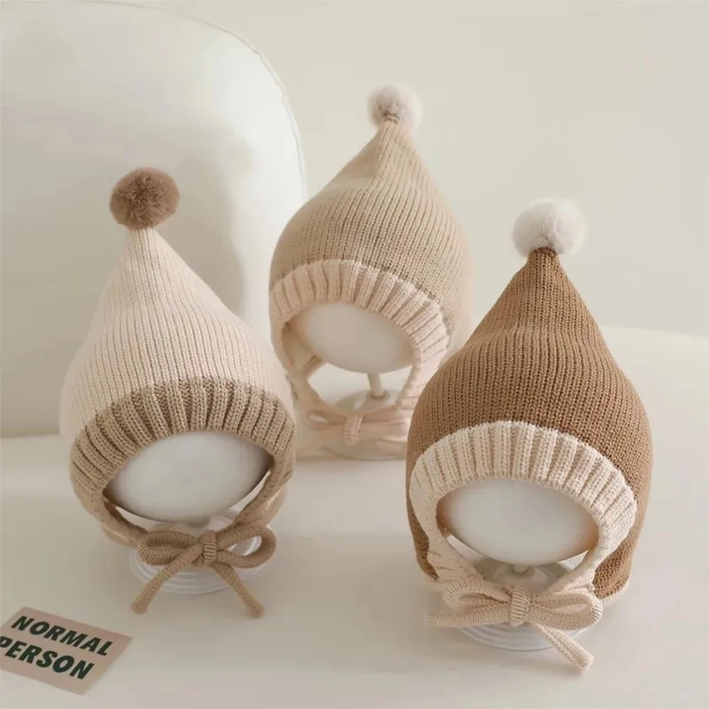 Gorro de punto bonito para invierno, gorro cálido y suave para niños pequeños, gorro grueso con cordones para niños y niñas - imagen 3
