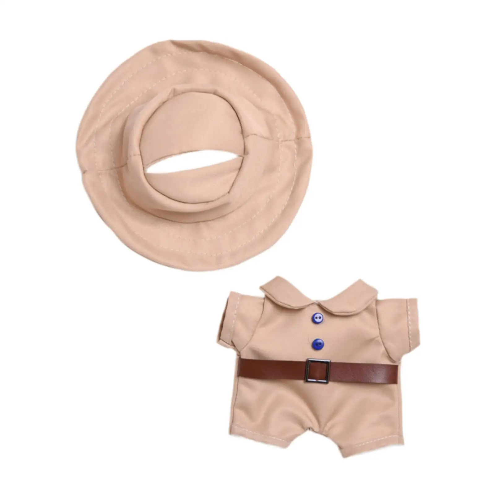 17cm Doll Clothes with Hat Soft Dress up Cartoon Doll Accessories Handmade Photo Props Toy Clothing for Doll Khaki Jumpsuit