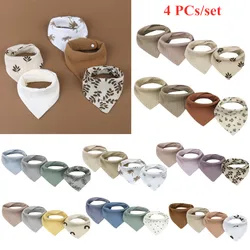 Babero de gasa de algodón para bebé, bufanda triangular ajustable, paños para eructar, toalla de Saliva, accesorios de alimentación, 4 piezas, nuevos diseños