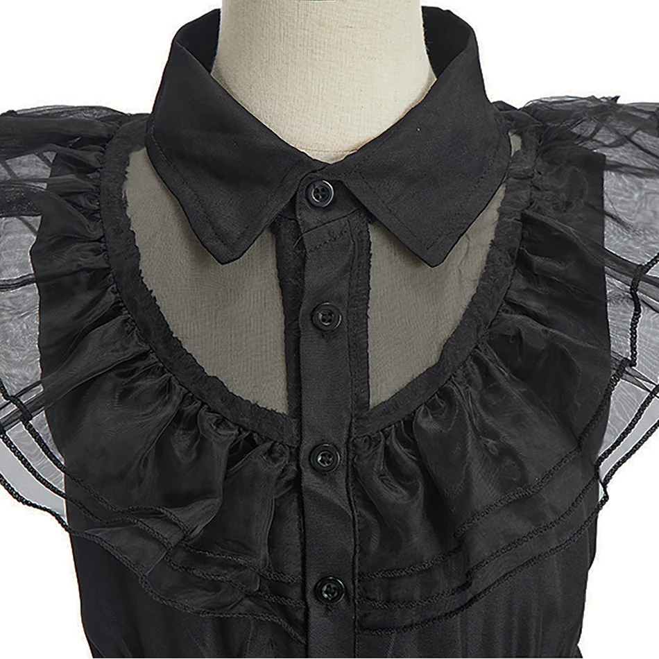 Disfraz de miércoles para niña, disfraz de Addams para niños, vestido de princesa negro, vestido de cena para desfile para niña, tela de baile para fiesta de Halloween - imagen 3