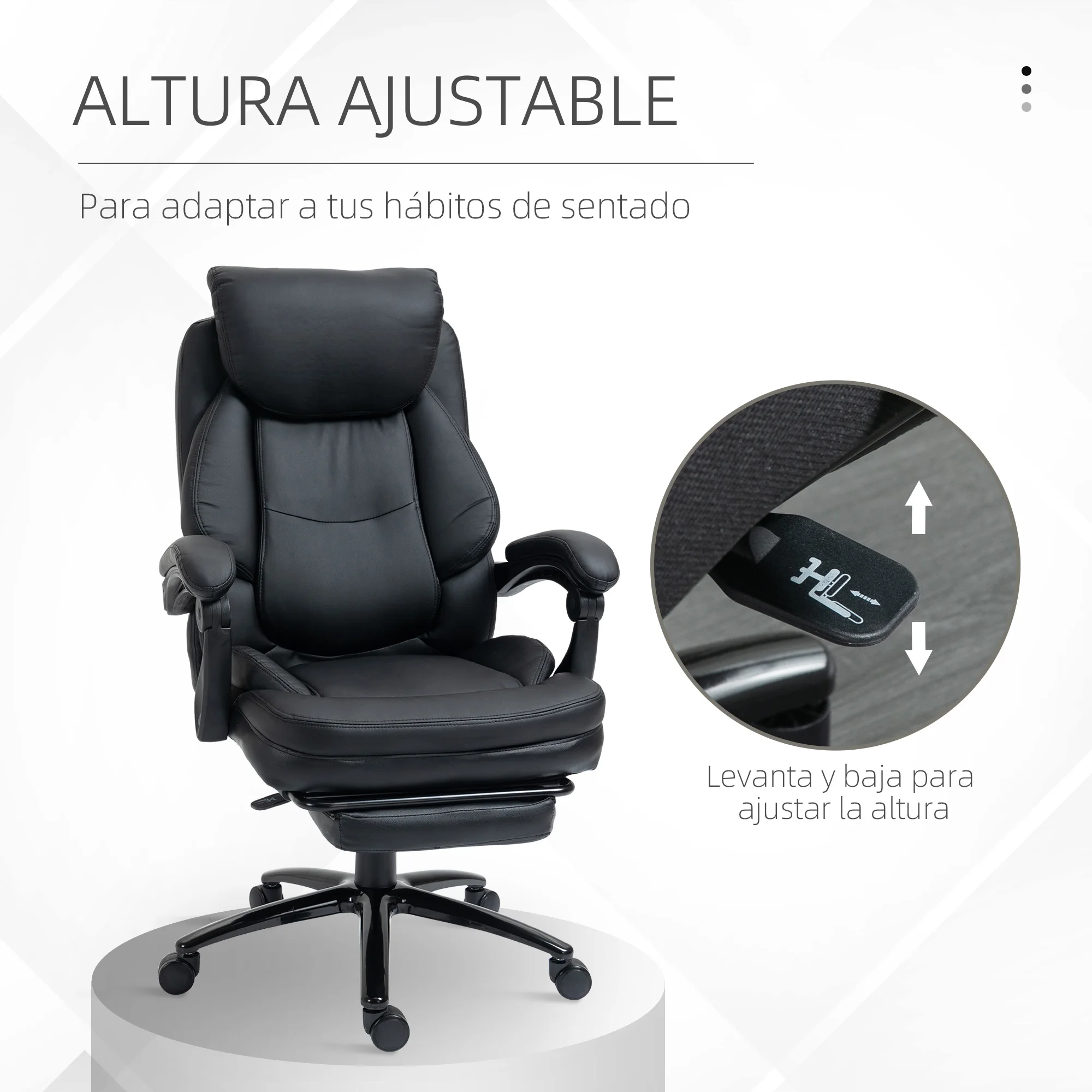 Vinsetto Silla de Oficina Ergonómica Silla de Escritorio Ajustable en Altura con Respaldo Inclinable hasta 130° Función Basculante y Resposapiés Retráctil Acero 73x66x112-118 cm Negro - imagen 4