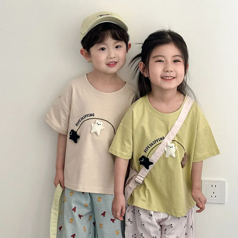 MILANCEL, nueva camiseta de verano para niños, camiseta bonita de oso 3D, camisetas holgadas de estilo fino para niños, ropa de algodón para niñas - imagen 4