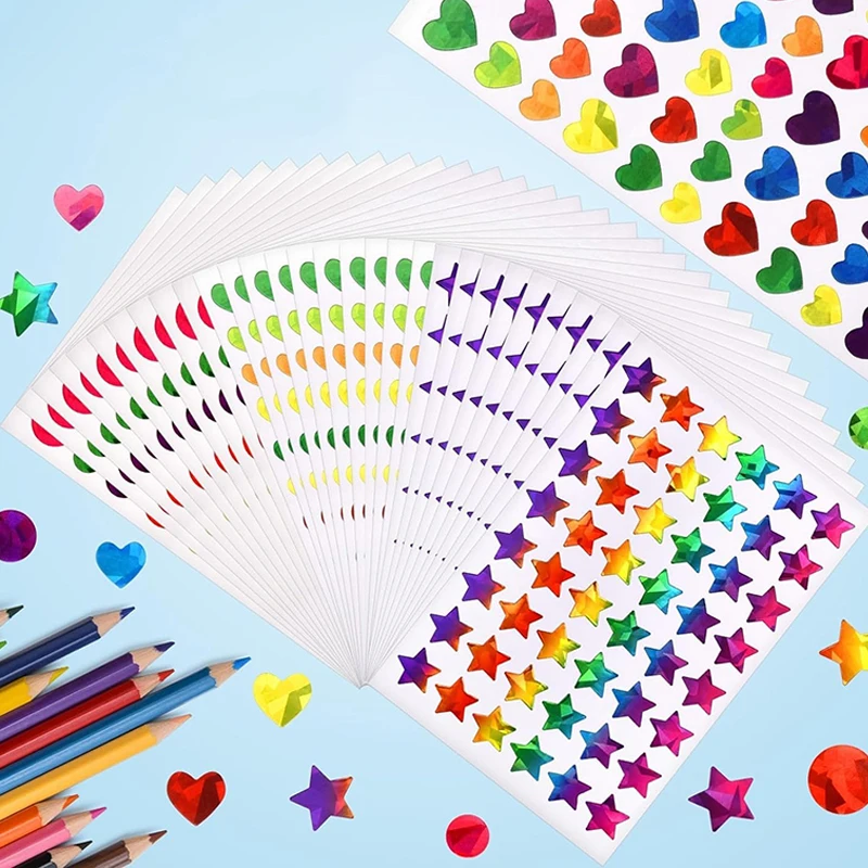 Pegatinas de papelería para niños, accesorios de decoración adhesivos autoadhesivos con puntos de corazón y estrella láser, pegatinas artesanales TMZ - imagen 3