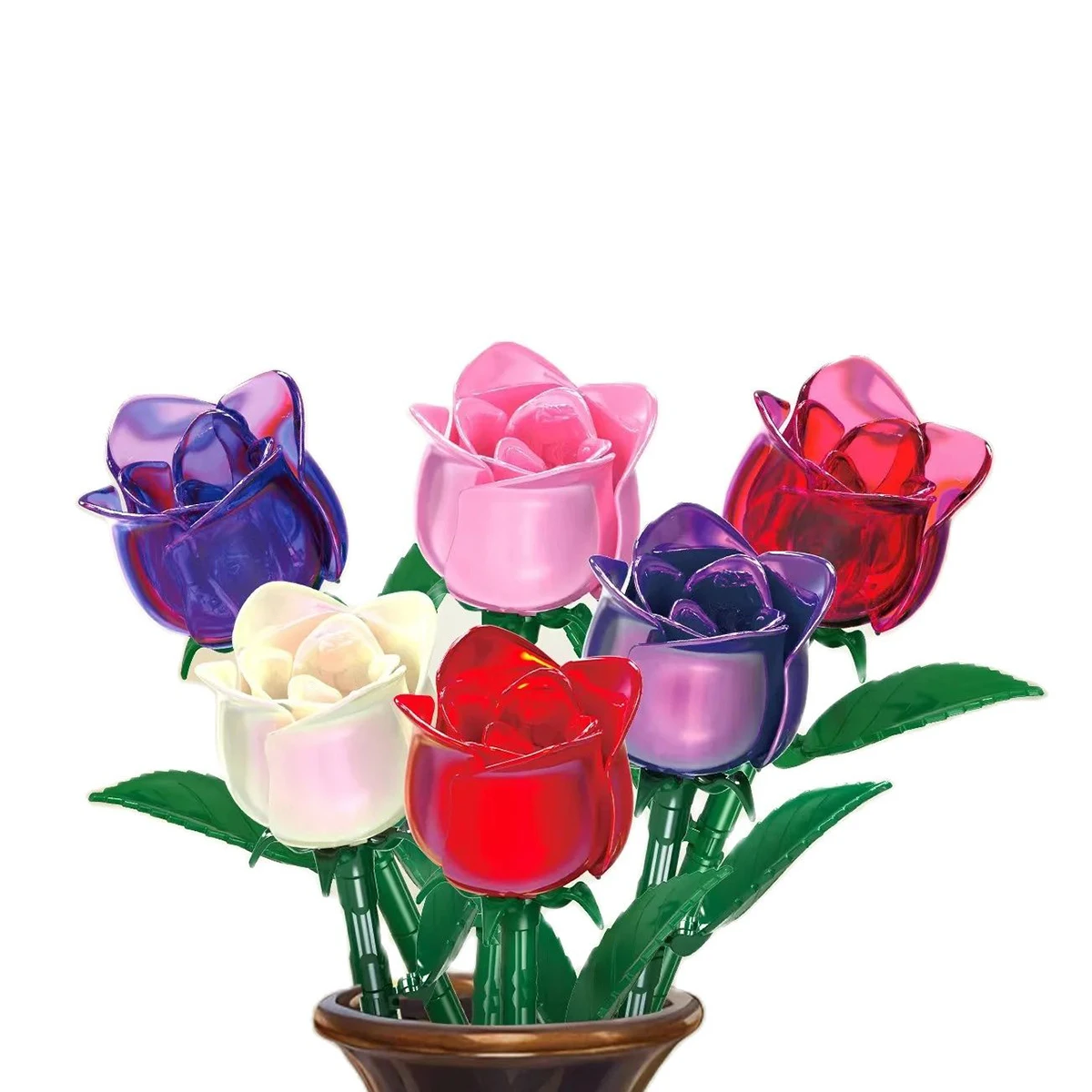 Juego de bloques de construcción de flores rosas para siempre, ramo colorido romántico creativo, juego de ladrillos DIY de amor, juguetes, regalos de Navidad para novia