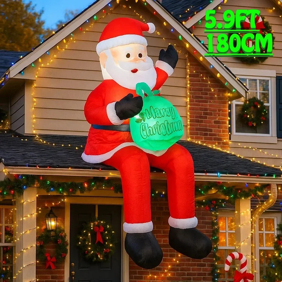 Decoración inflable para vacaciones al aire libre de 5,9 pies, luces de regalo de Papá Noel, decoraciones navideñas para el hogar, adornos de patio de Navidad, juguetes de fiesta