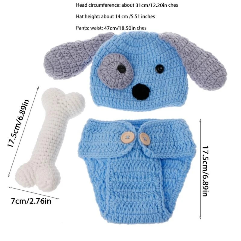 Accesorios fotografía para recién nacidos M76C, conjunto gorro ganchillo, pijama, gorro con hueso - imagen 4