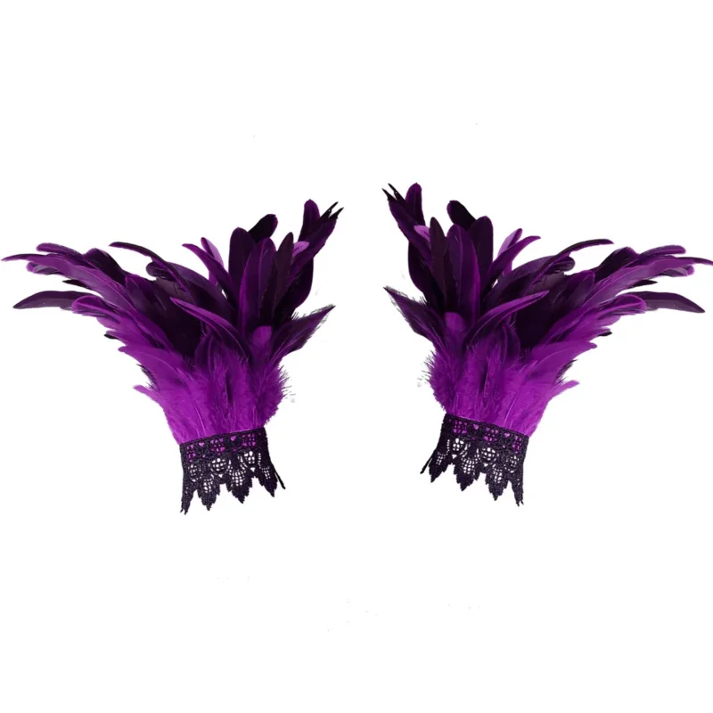 Puños de plumas, manga de malla, puños largos de encaje con bordado de plumas, puños de moda gótica, accesorio de escenario para fiesta de Halloween para hombre y mujer - imagen 5