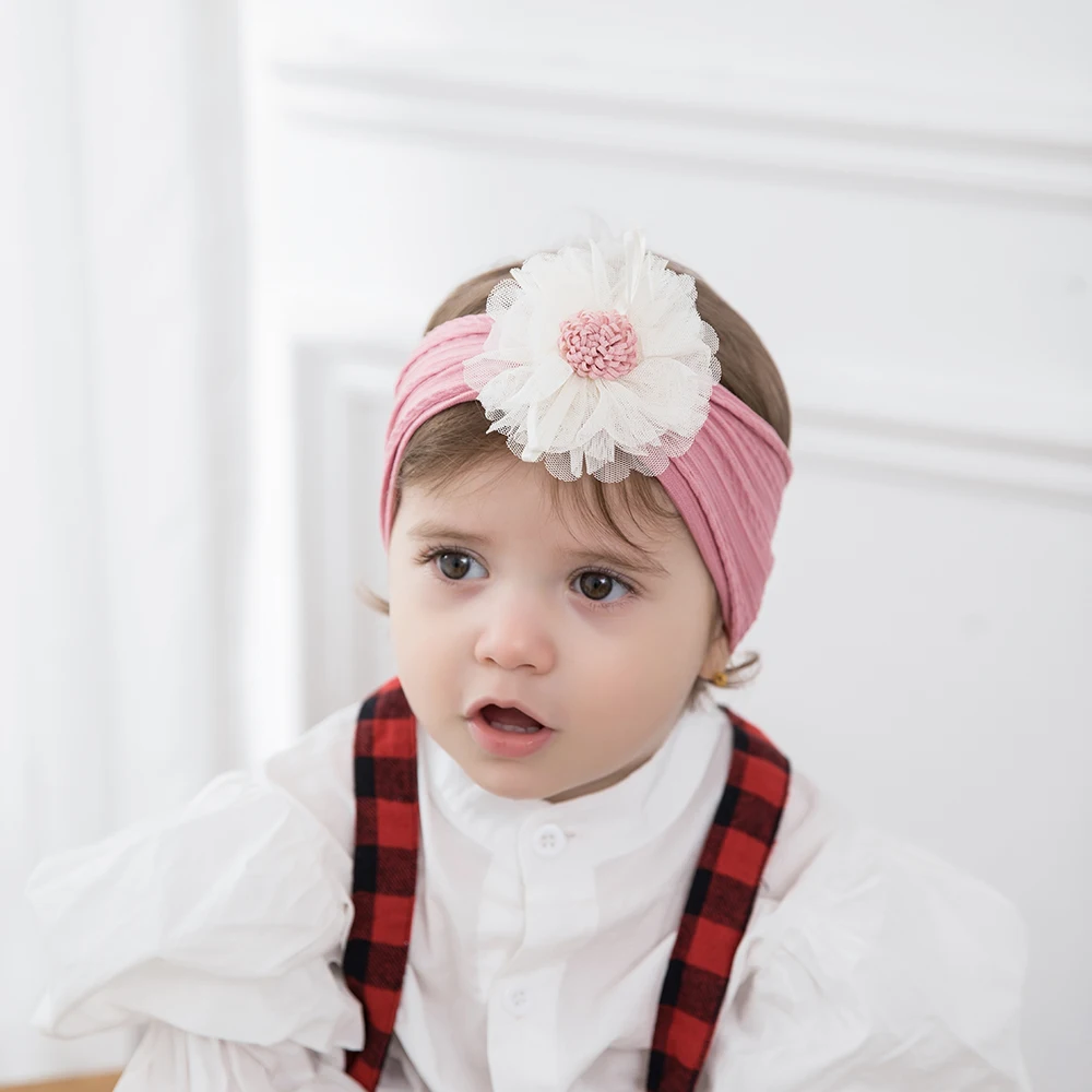 Diadema para niña nueva flor banda para el cabello de nailon para bebé turbante elástico para recién nacido sombreros para niños accesorios para el cabello para niños - imagen 4