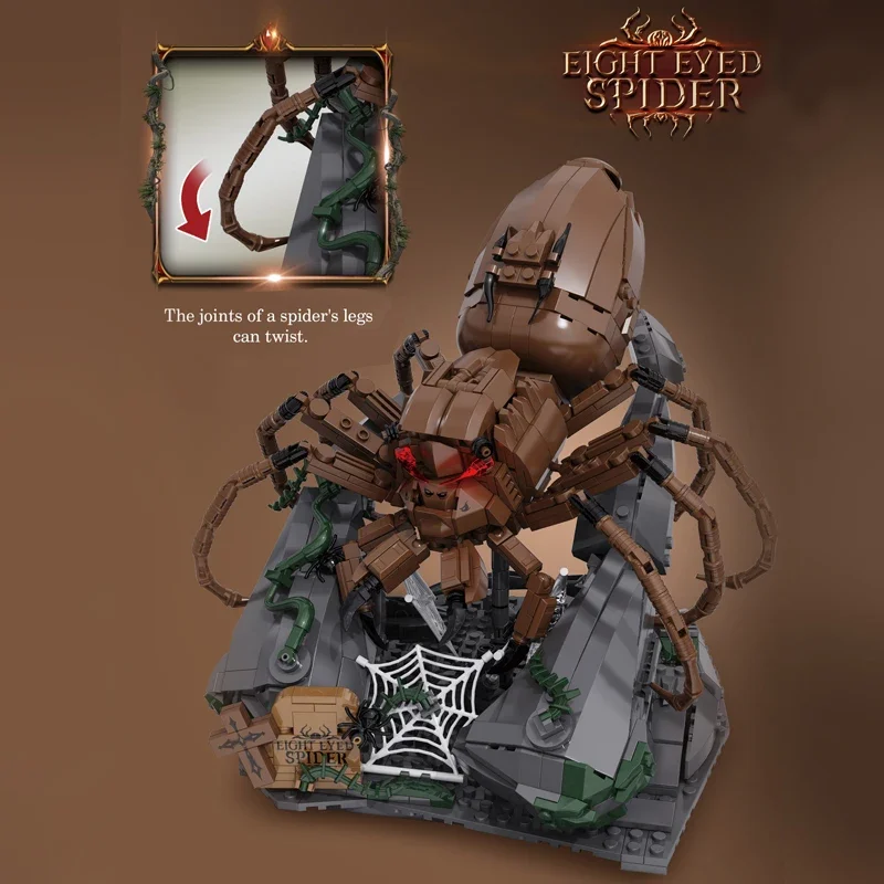 Bloques de construcción de araña y lobo de ojos rojos, modelos clásicos de animales del bosque, decoración de escritorio, juguetes para niños, regalos de vacaciones, 845 Uds. - imagen 3