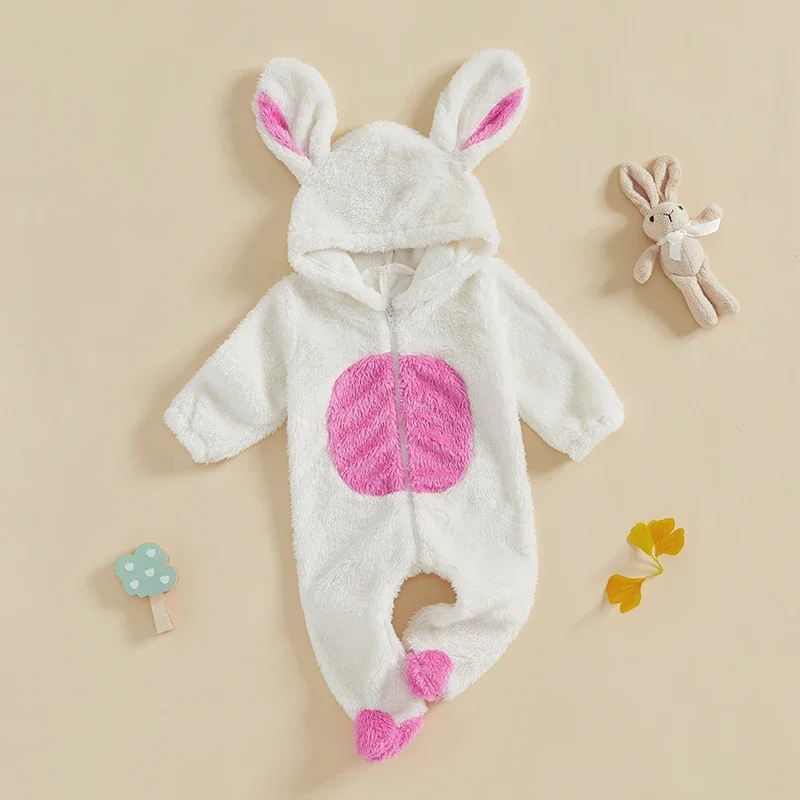 Mono para niñas de 0 a 18 meses, manga larga, con capucha, Color contrastante, cierre de cremallera, pelele de animales, ropa de otoño e invierno - imagen 3