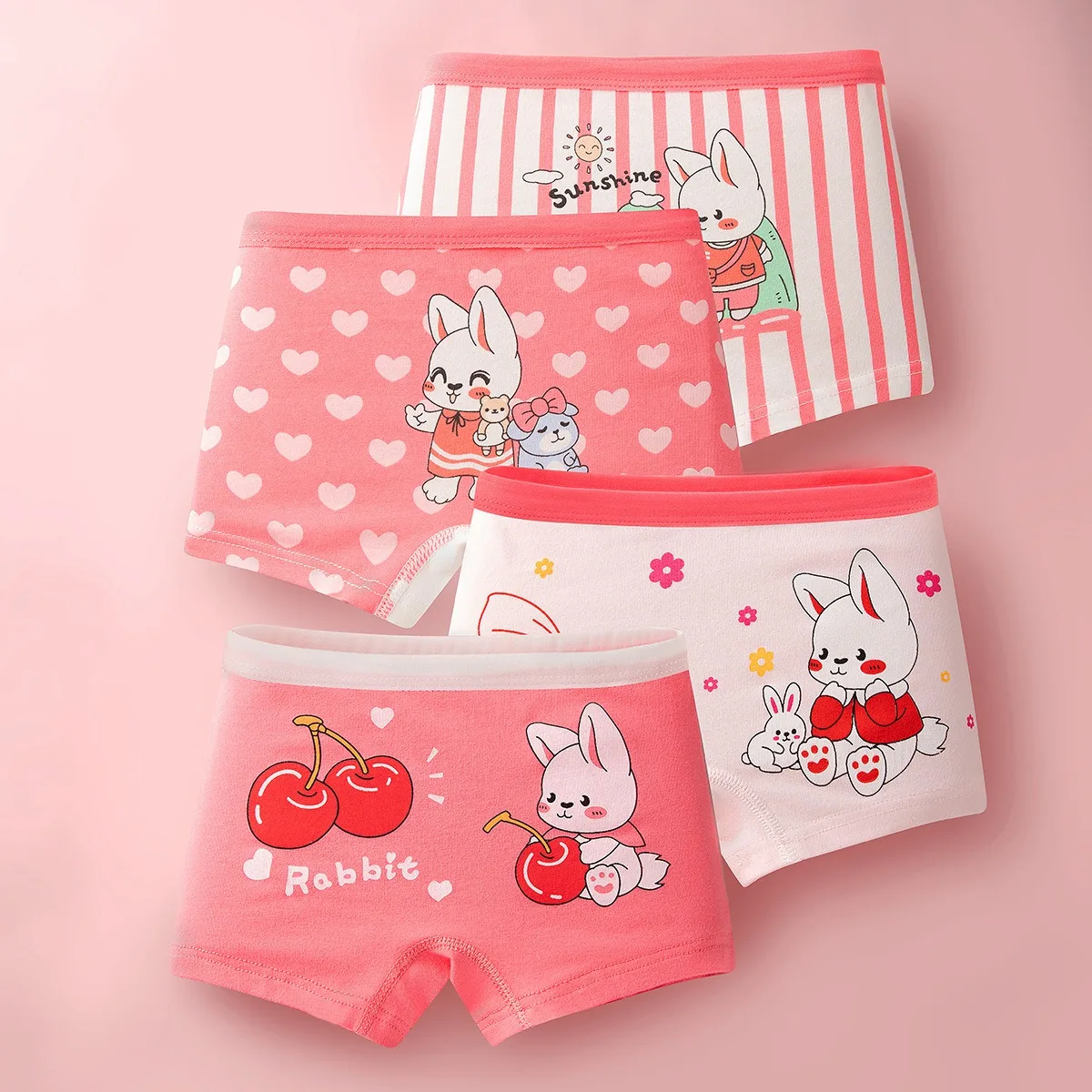 Bragas de 4 piezas para niñas, Boxer de algodón de alta calidad para niños, pantalones cortos con dibujos de conejo encantador, ropa interior transpirable para niños - imagen 3