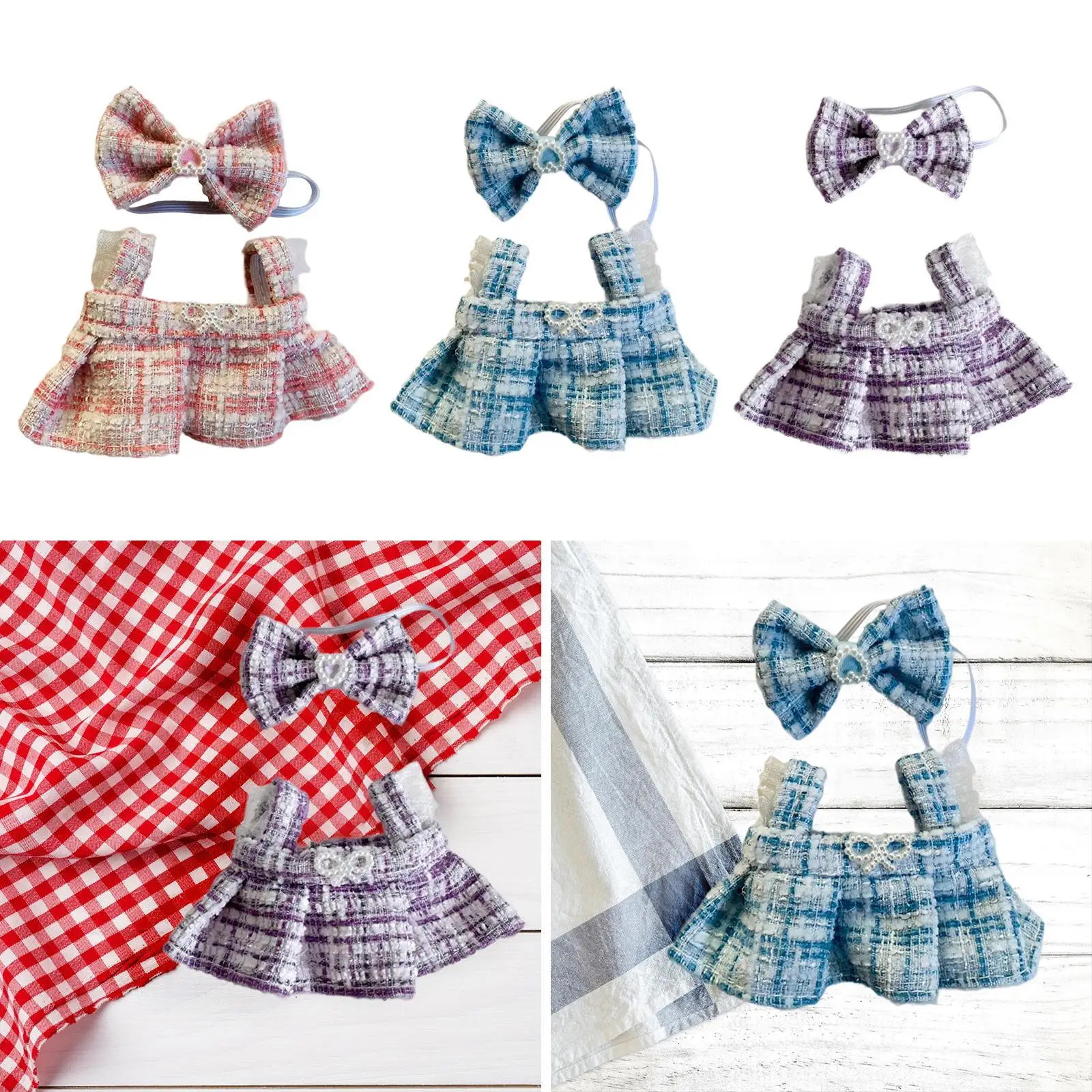 Plush Doll Suspender Skirt DIY Clothing Pretend Play Fashion Educational Photo Props with Hair Accessory Dress up for 15cm 17cm
